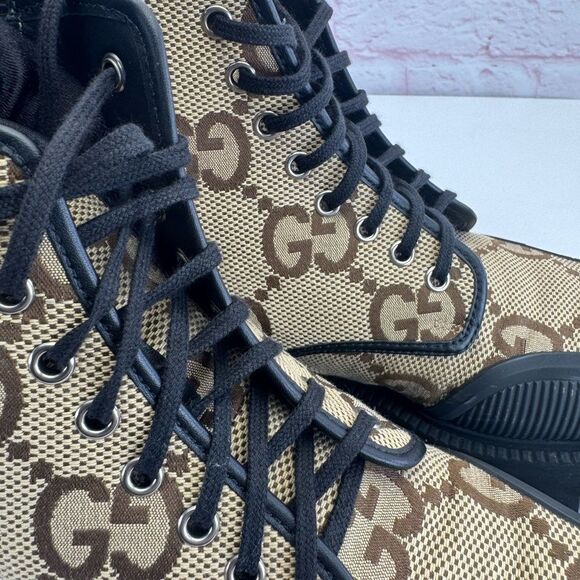 Gucci GG Canvas Printed Lace Up Combat Boots 8.5 main image 6